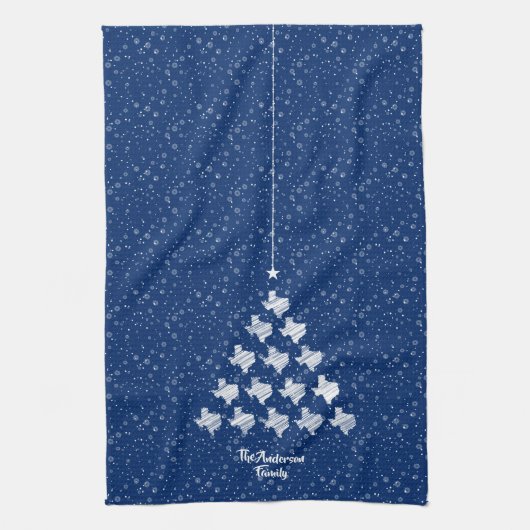 Flag Blue Scribged Texas kerstboom Theedoek (Verticaal)