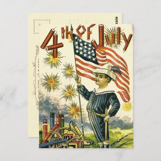 Flag Boy op 4 juli Briefkaart (Voorkant / Achterkant)