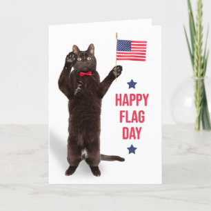Flag Day Funny Black Cat Holding Flag Feestdagen Kaart