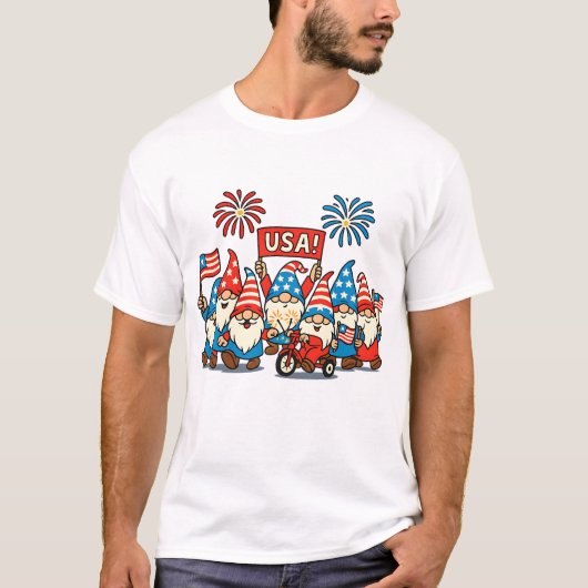 Flag Day Gnome Parade T-shirt Verenigde Staten Cel (Voorkant)