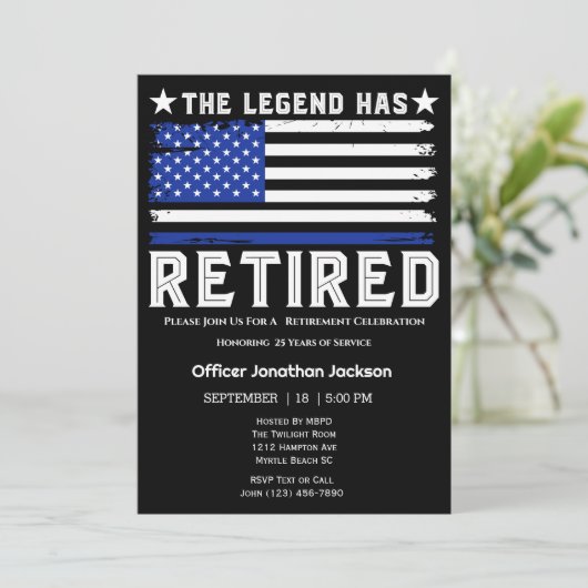 Flag Dunne Blauwe Lijn Politieagent Pensionering Kaart (Staand voorkant)