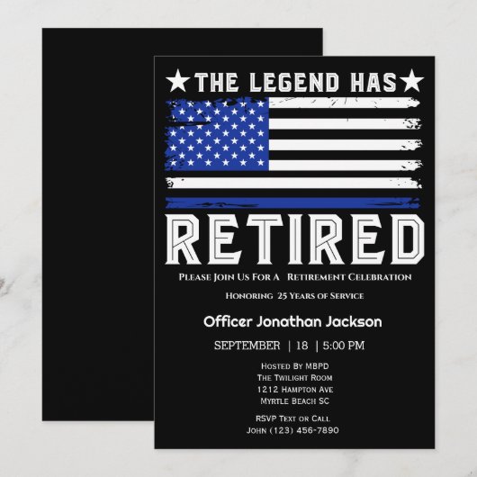 Flag Dunne Blauwe Lijn Politieagent Pensionering Kaart (Voorkant / Achterkant)