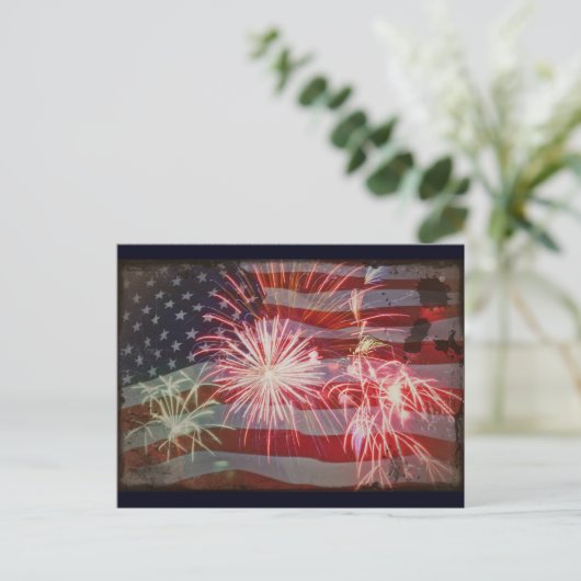 Flag en vuurwerk terugzetten briefkaart (Staand voorkant)