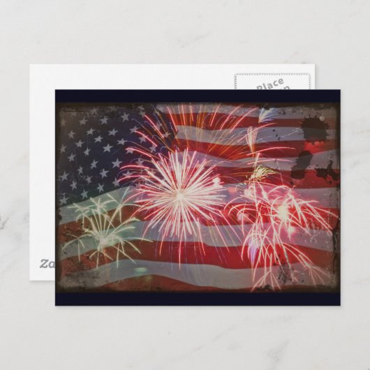 Flag en vuurwerk terugzetten briefkaart (Voorkant / Achterkant)