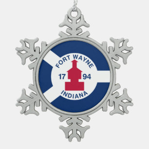 Flag Fort Wayne, Indiana Tin Sneeuwvlok Ornament