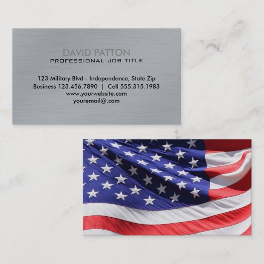Flag geborsteld metaal USA | Patriottisch militair Visitekaartje (Voorkant / Achterkant)