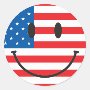 Flag Happy Face van de Verenigde Staten Ronde Sticker