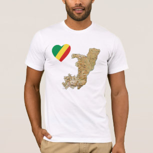 Flag Heart en Map T-Shirt in Congo-Brazzaville