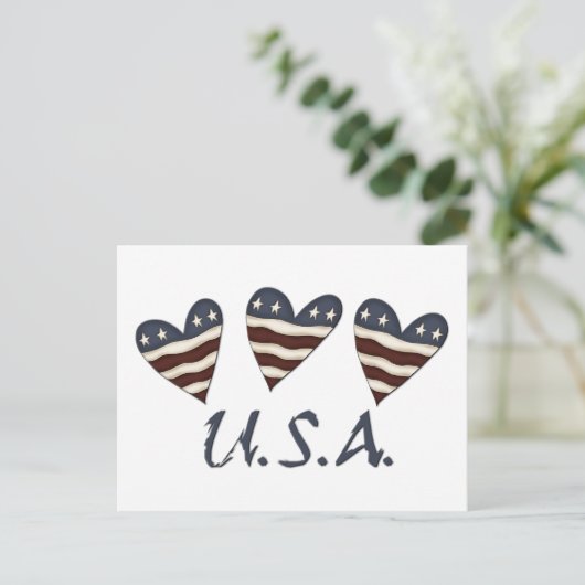 Flag Hearts Patriottisch Briefkaart (Staand voorkant)