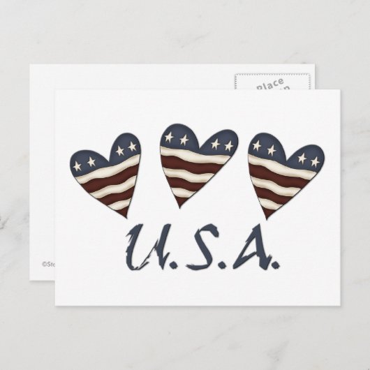 Flag Hearts Patriottisch Briefkaart (Voorkant / Achterkant)