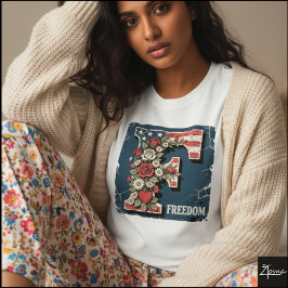 Flag Letter F Roses Freedom Monogram T-shirt