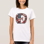 Flag Letter F Roses Wreath Monogram T-shirt (Voorkant)