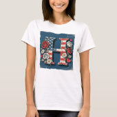 Flag Letter H Roses Hearts Monogram T-shirt (Voorkant)