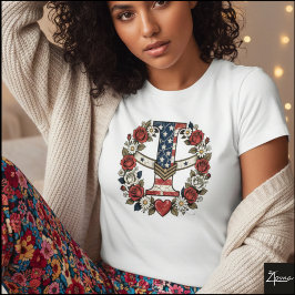 Flag Letter I Military Floral Wreath T-shirt