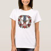 Flag Letter I Military Floral Wreath T-shirt (Voorkant)