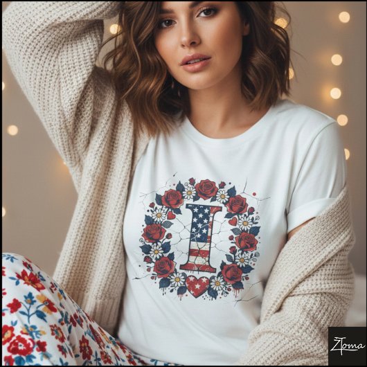 Flag Letter I Roses Heart Wreath T-shirt