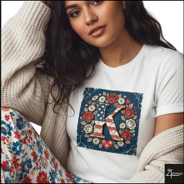 Flag Letter K Roses Heart Wreath T-shirt