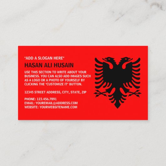 Flag of Albania, Albanian Coat of Arms Visitekaartje (Achterkant)