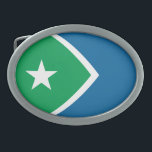 Flag of Cedar Rapids, Iowa Gesp<br><div class="desc">Belt Buckle with a design with a design with the flag of Cedar Rapids,  Iowa. A green and blue flag with a white star</div>