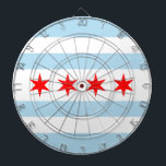 Flag of Chicago, Illinois Dartboard Dartbord<br><div class="desc">Dartboard with flag of city of Chicago (largest city in Illinois),  white and light blue striped flag with four red stars</div>