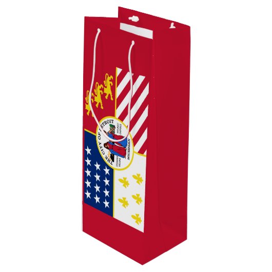 Flag of Detroit, Michigan Wine Gift Bag Wijn Cadeautas (Voorkant Gekanteld)