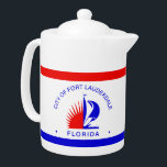 Flag of Fort Lauderdale, Florida Theepot<br><div class="desc">Teapot with a design with the flag of Fort Lauderdale,  Florida. A white,  red and blue flag</div>