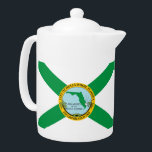 Flag of Hollywood, Florida Theepot<br><div class="desc">Teapot with a design with the flag of Hollywood,  Florida. A white flag with a green St. Andrew’s cross and a city seal in the center</div>