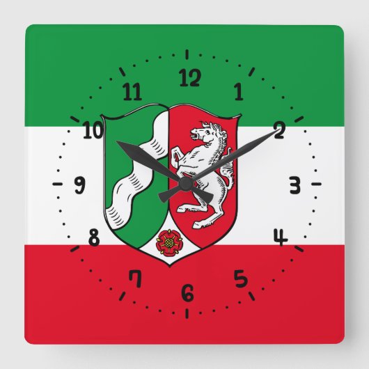 Flag of North-Rhine Westphalia Square Wall Clock Vierkante Klok (Voorkant)
