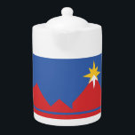 Flag of Pocatello, Idaho Theepot<br><div class="desc">Teapot with a design with the flag of Pocatello,  Idaho. A blue flag with red mountains and a yellow star</div>