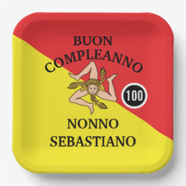 Flag of Sicily Buon Compleanno or Anniversario  Papieren Bordje