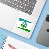 Flag of the city of Moshi, Tanzania Sticker (Laptop met iPhone)