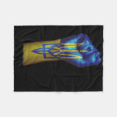 Flag Of Ukraine + Trident On A Raised Clenched Fis Fleece Deken (Voorkant (Horizontaal))