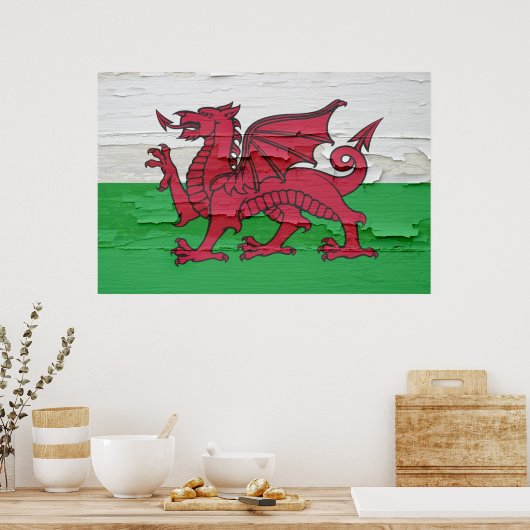 Flag of Wales Weathered Paint Poster (Keuken)
