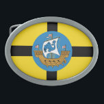 Flag of Wellington City, New Zealand Gesp<br><div class="desc">Belt Buckle with a design with the flag of Wellington City,  New Zealand. A yellow flag with a black cross and the seal of the city with an image of a ship in the center</div>