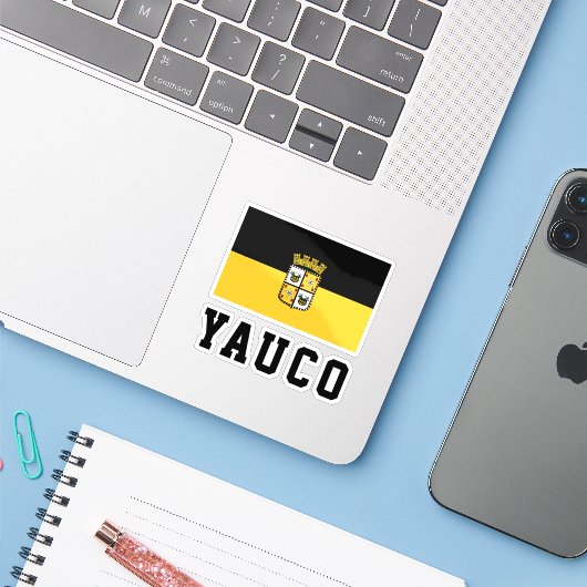 Flag of Yauco, Puerto Rico Sticker (Laptop met iPhone)
