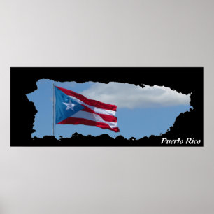 Flag op de kaart van Puerto Rico Poster