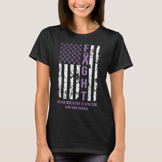 Flag Paarse lintondersteuning pancreaskanker T-shirt (Voorkant)
