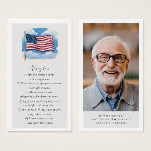 Flag Photo Funeral Favoriete Memorial Kaart (Voorkant /achterkant)