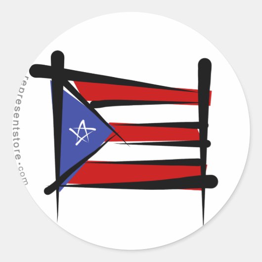 Flag Puerto Rico Brush Ronde Sticker (Voorkant)