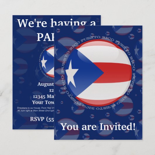 Flag Puerto Rico Bubble Kaart (Voorkant / Achterkant)