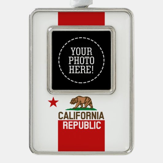 Flag Red Star Design van de staat KLIFORNIË Verzilverd Omlijst Ornament (Voorkant)