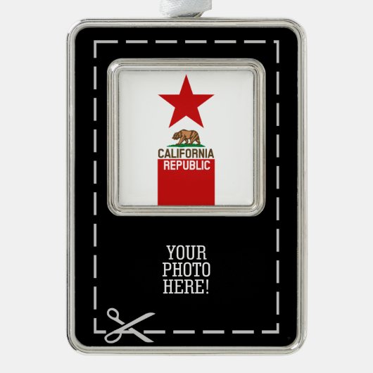 Flag Red Star Design van de staat KLIFORNIË Verzilverd Omlijst Ornament (Voorkant)