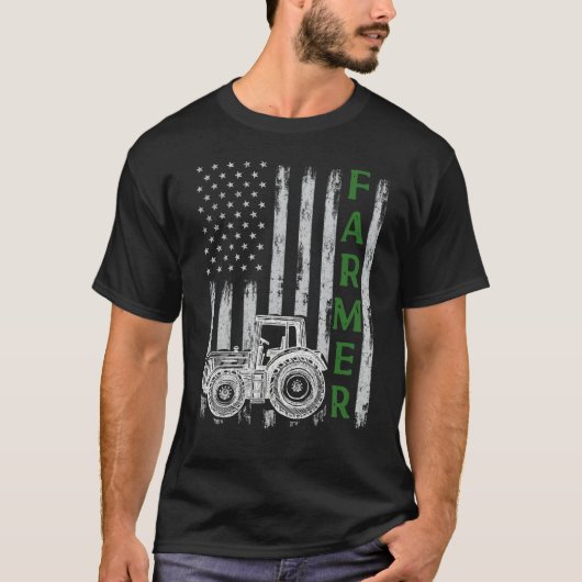 Flag with Tractor Patriotic Farmer N Farming Trac T-shirt (Voorkant)