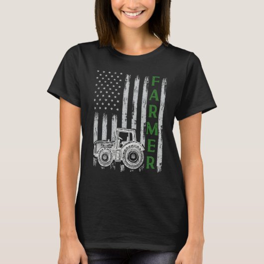 Flag with Tractor  Patriotic Farmer N Farming Trac T-shirt (Voorkant)