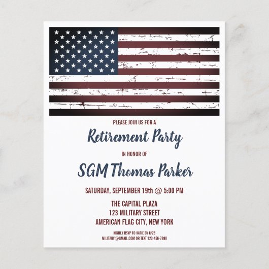 Flagbudgetuitnodiging voor militaire pensionering  (Voorkant)