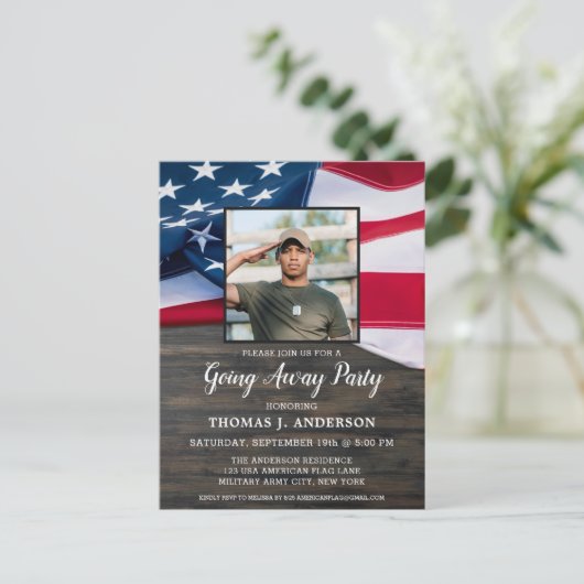 Flagfoto van de Amerikaanse patriottische patriott Uitnodiging Briefkaart (Staand voorkant)