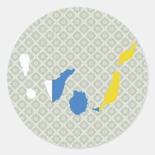 Flagkaart van de Canarische Eilanden, volledig for Ronde Sticker