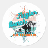 Flagler Beach Florida Retro Sunset Ronde Sticker (Voorkant)