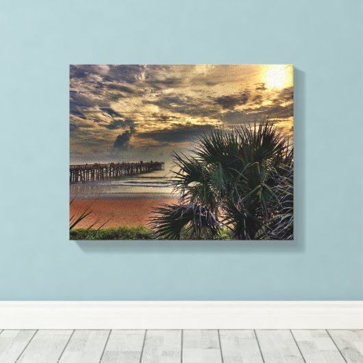 Flagler Beach Pier op Canvas. Canvas Afdruk (Insitu (Houten vloer))