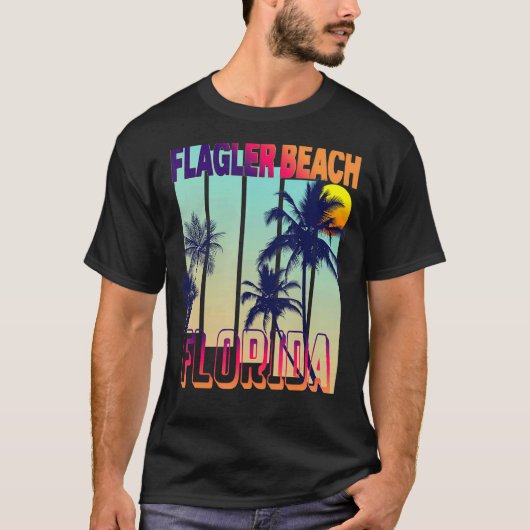 Flagler Beach Retro  stijl palmboom T-shirt (Voorkant)